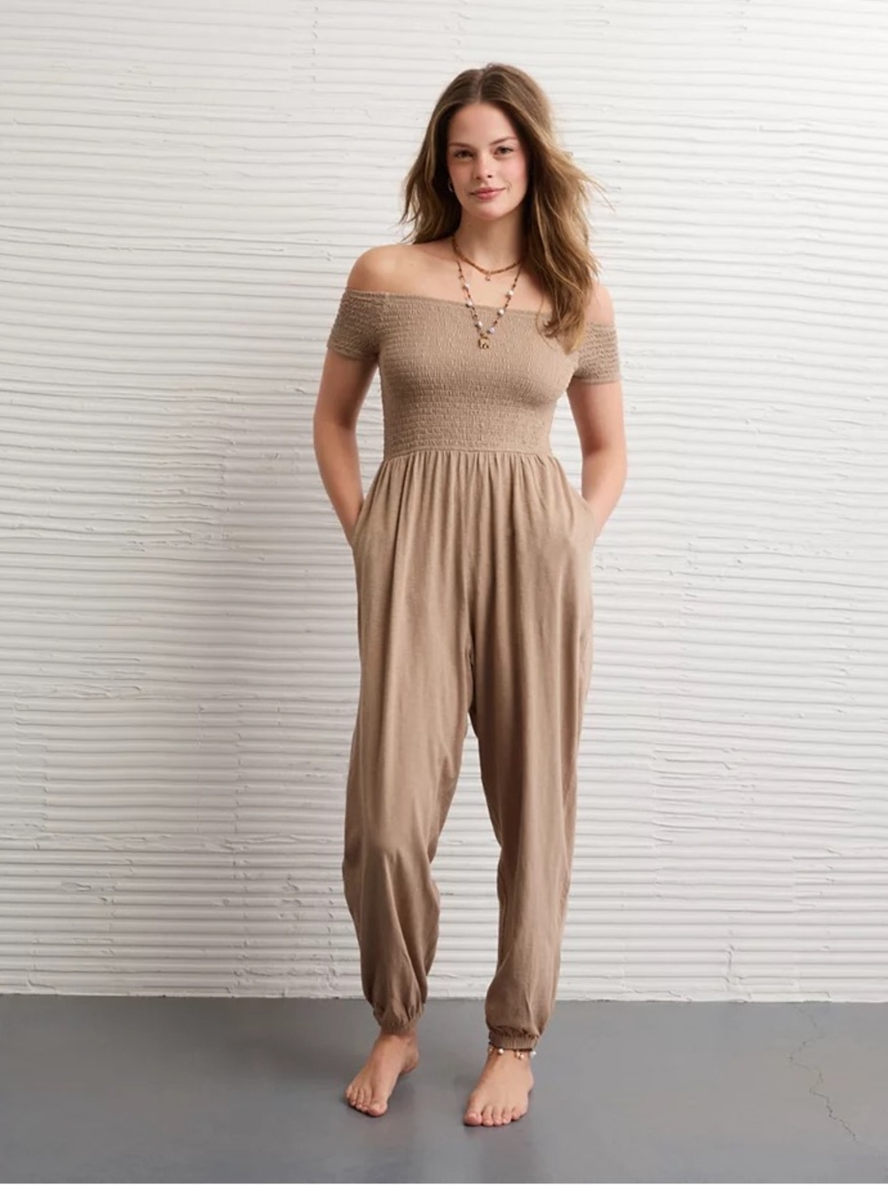 American Eagle Sunchaser Off-the-Shoulder Jumpsuit Size Medium